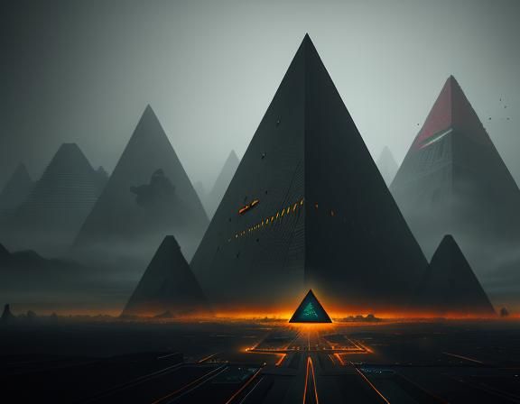 Dystopian Sci-Fi Pyramid Antenna in Brutalist Style