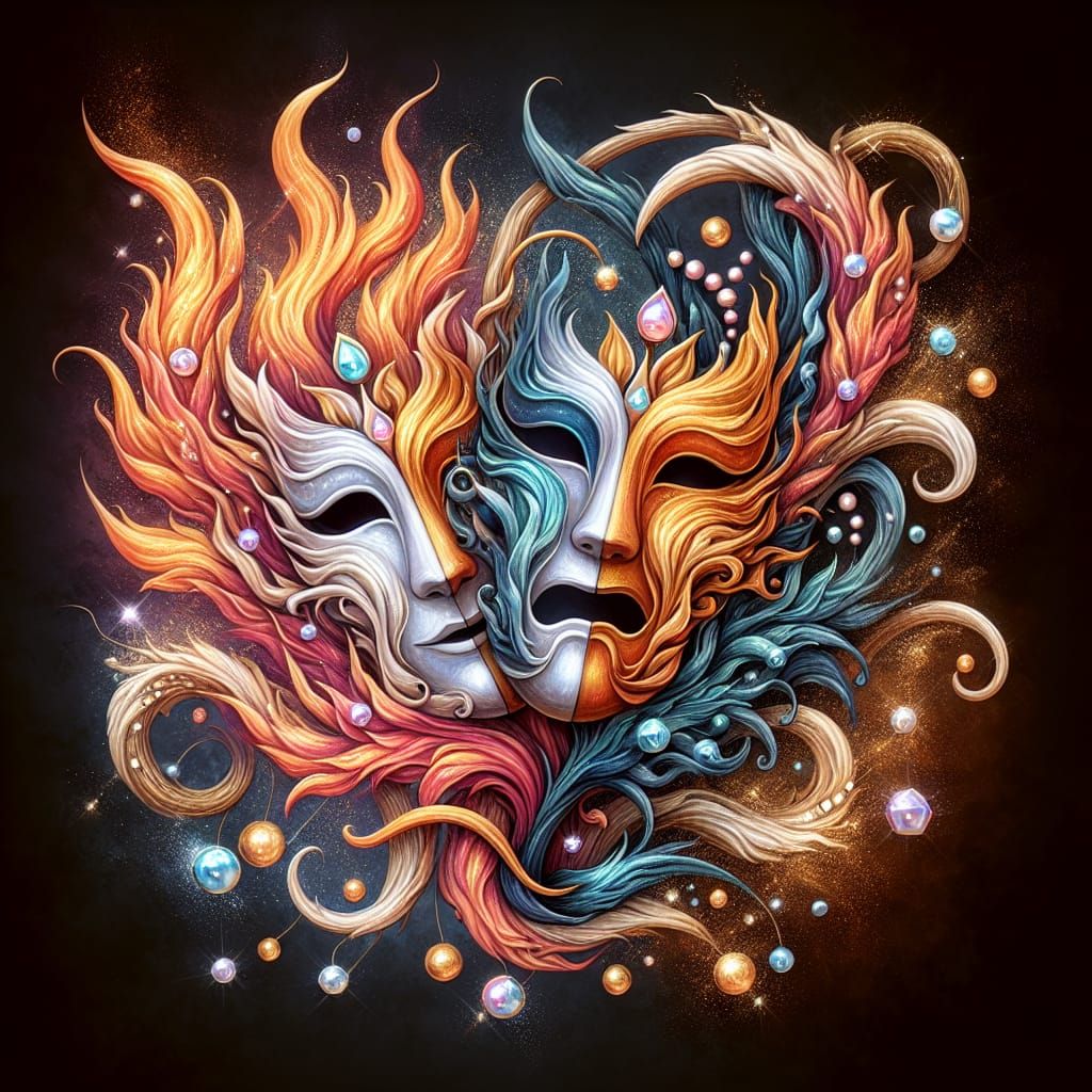 Ethereal Watercolor Comedy and Tragedy Masks