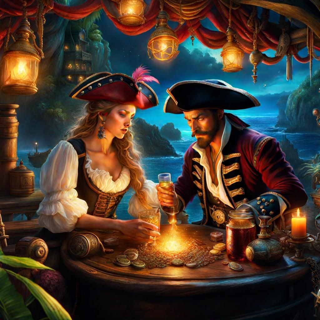 Whimsical Pirates Relaxing in Detailed Wonderland
