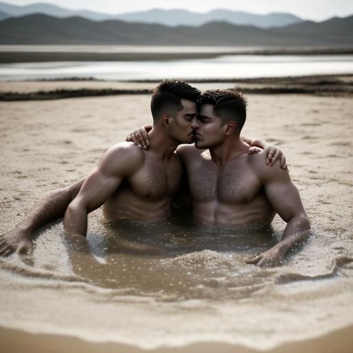 Passionate Embrace: Men Kissing in Quicksand