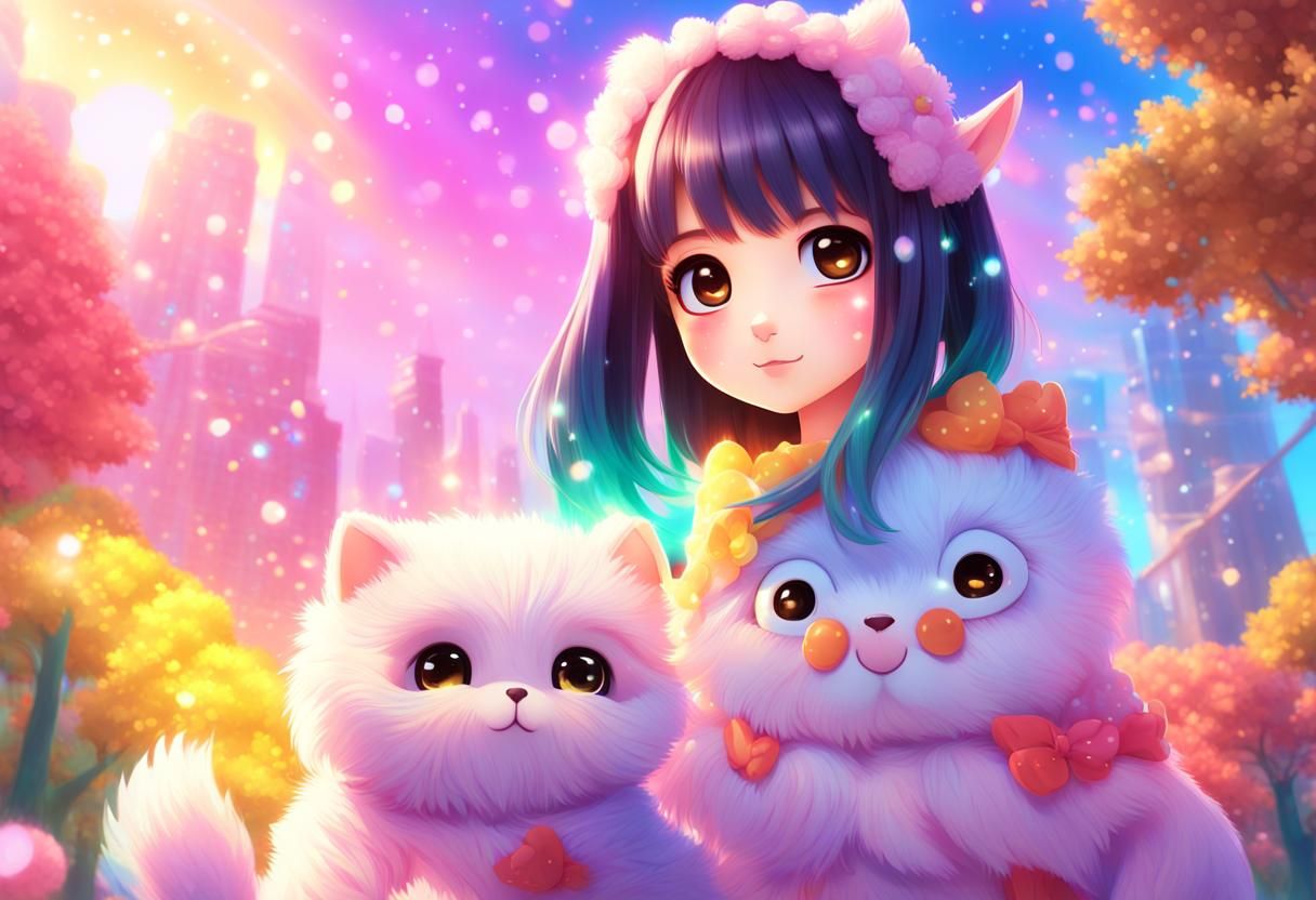 Chibi Girl with Cute Pet in Kawaii Anime Style
