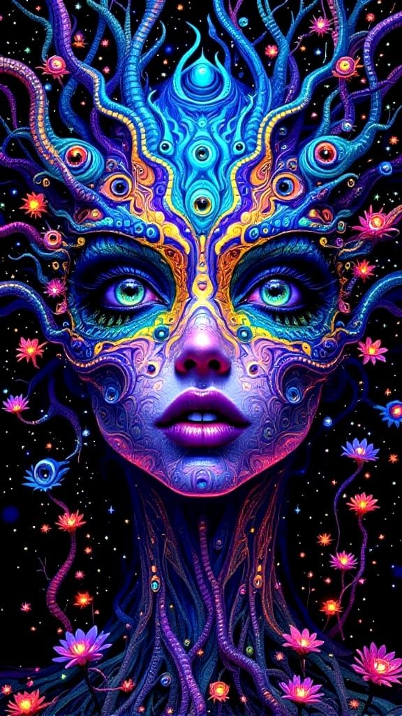 Psychedelic Entity with Fractal Eyes and Teeth