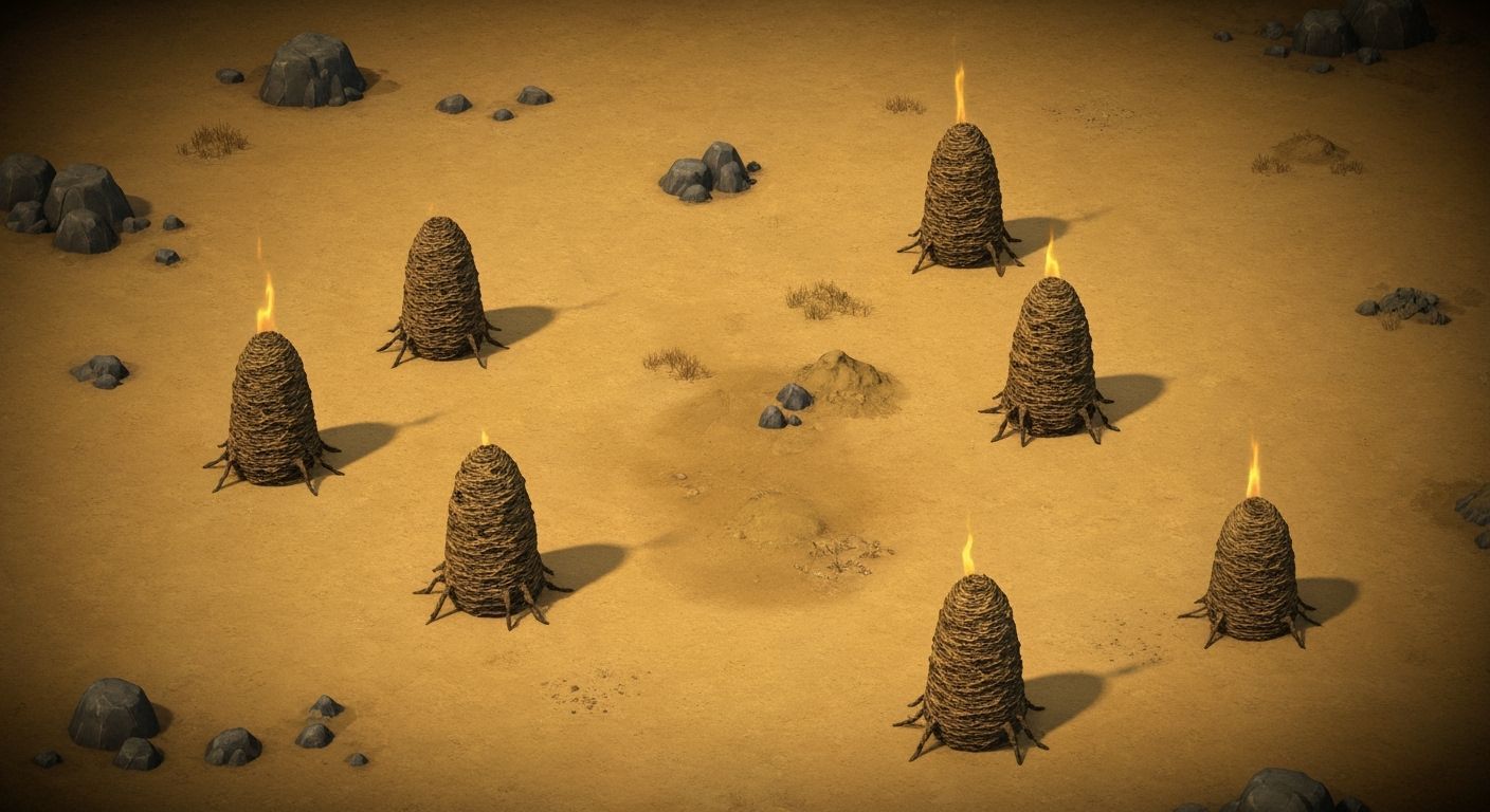 Desert Battle Map with Termite Nests, Fantasy Art