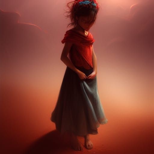 Skeleton Offering Flower to Girl in Desert