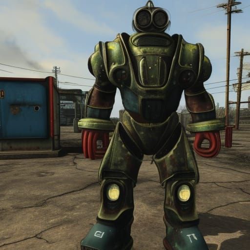 Fallout Power Armor at Gas Station