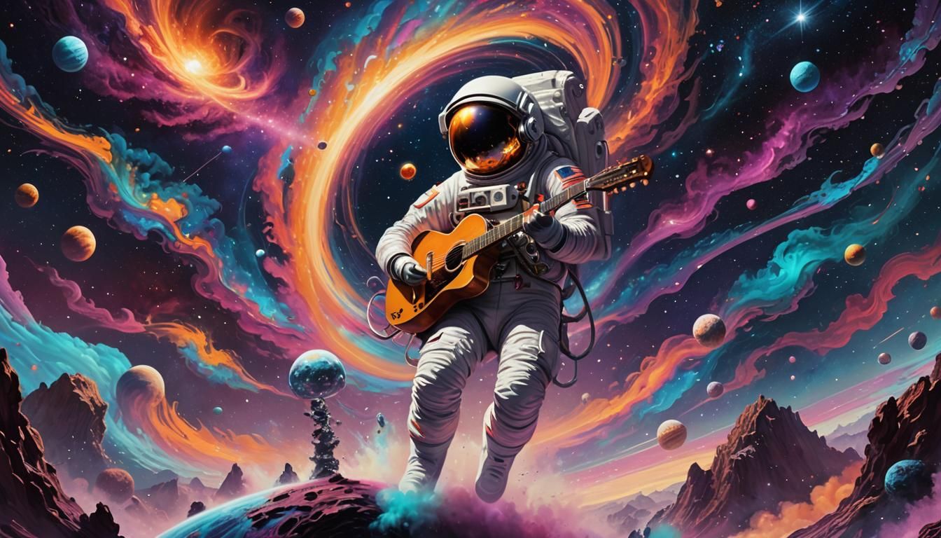 Astronaut Guitarist in Psychedelic Space Art