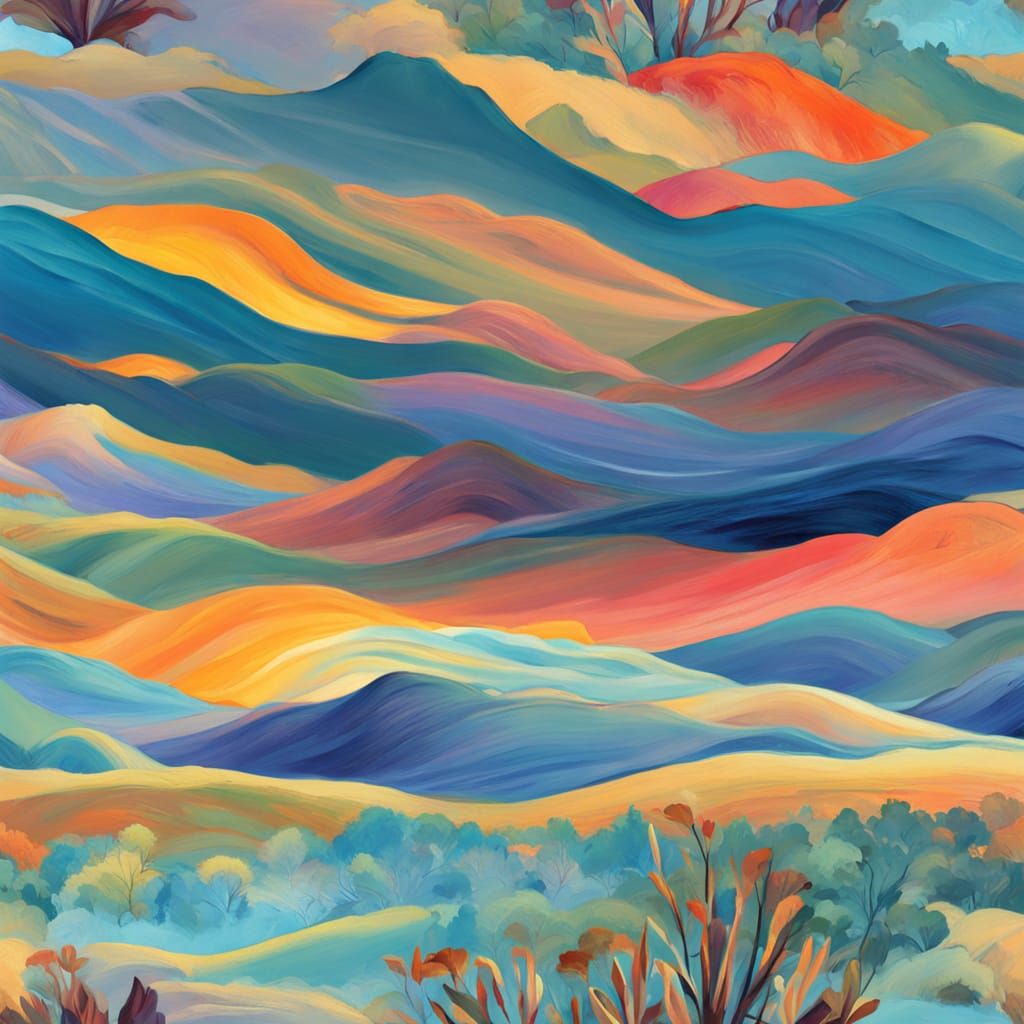 Dreamlike Gouache Landscape Painting with Gentle Waves