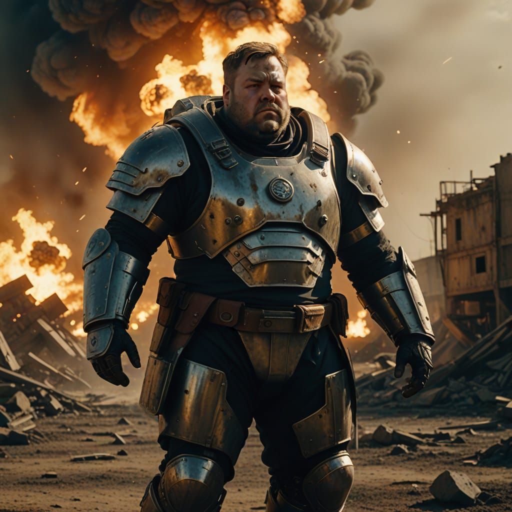 Epic Fat Warrior on Desolate Battlefield