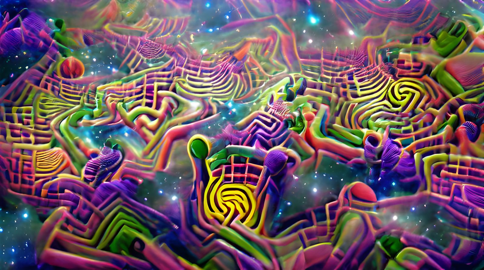 Psychedelic Intergalactic Maze: AI Generated Image