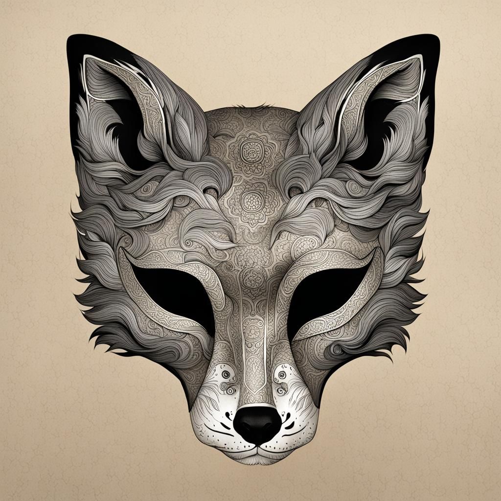 Fox Mask with a Real Fox Companion