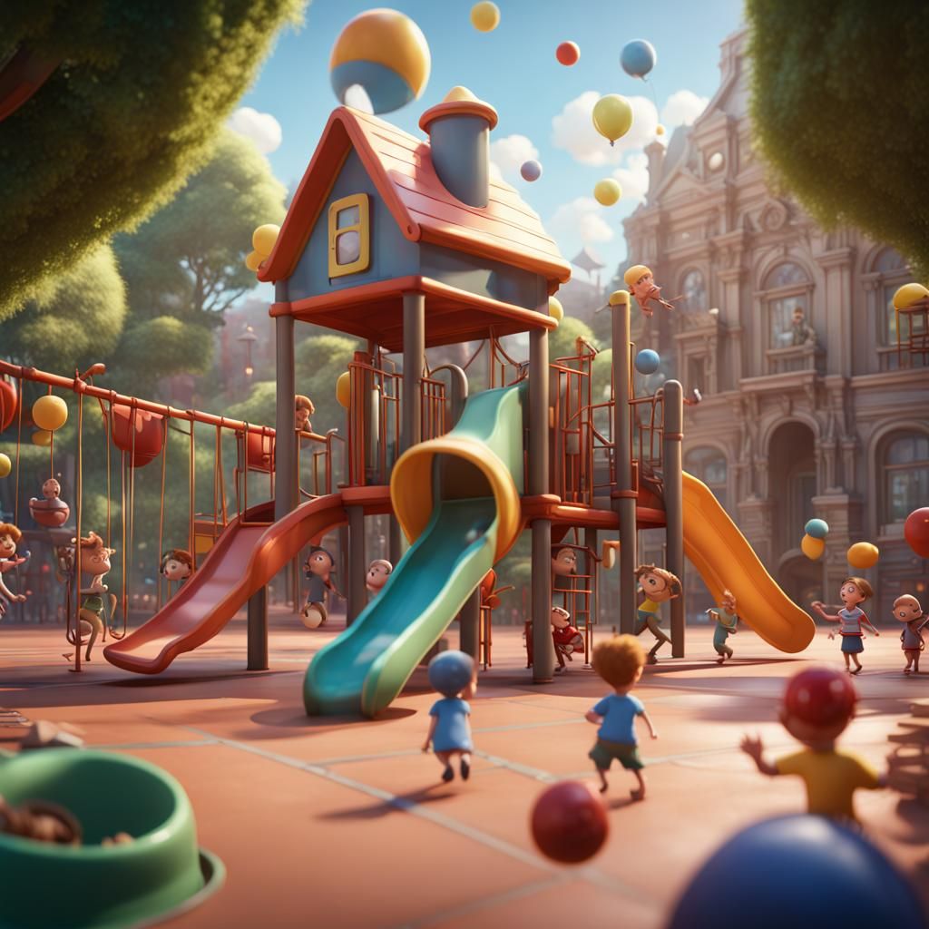 Children's Playground in Pixar-Style 3D Cartoon