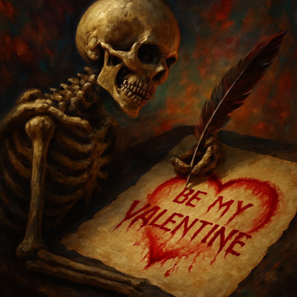 Spooky Skeleton Writes Valentine Message in Blood