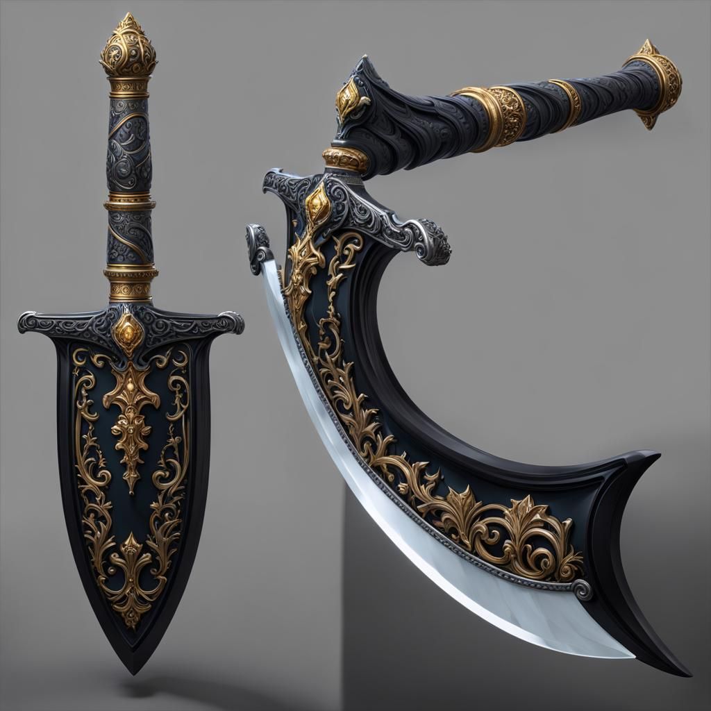 Crystal Scimitar with Obsidian Hilt: Dark Fantasy Art
