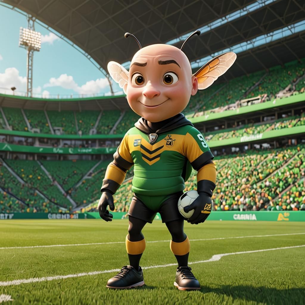 Bald Bee in Football Jersey: 3D Digital Art