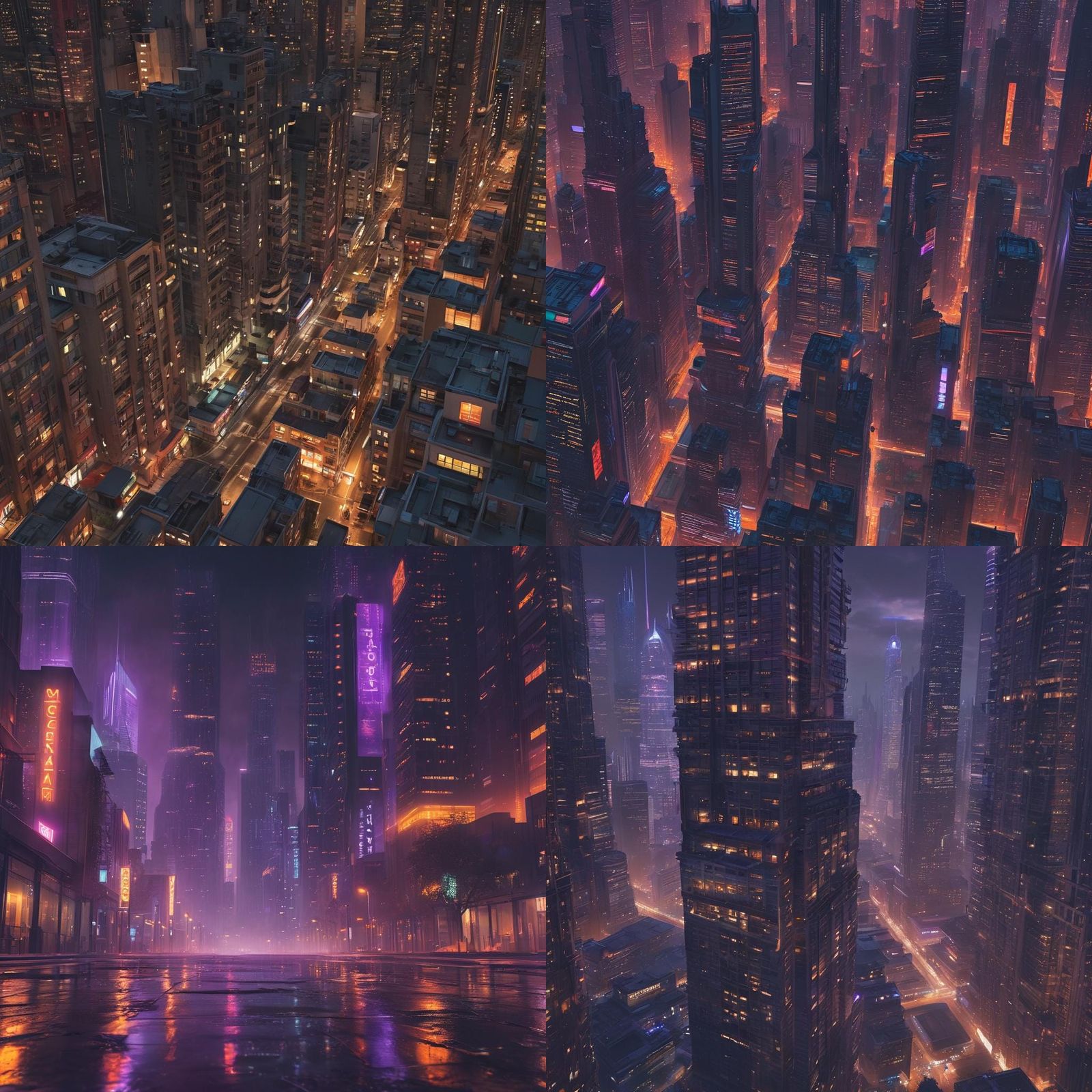 Night Cityscape with Surreal Lighting in Detailed Matte Pain...