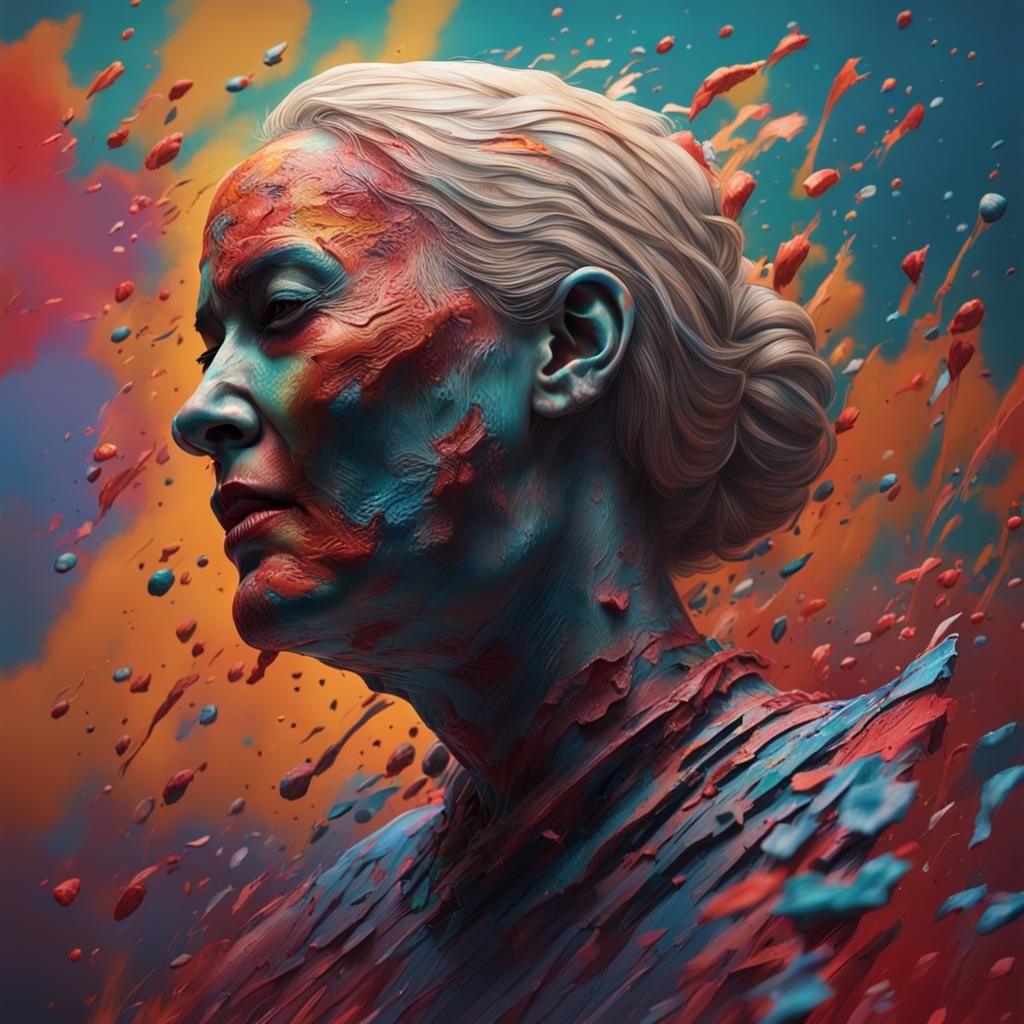 Creepy Headless Woman in Hyperrealistic Splash Art