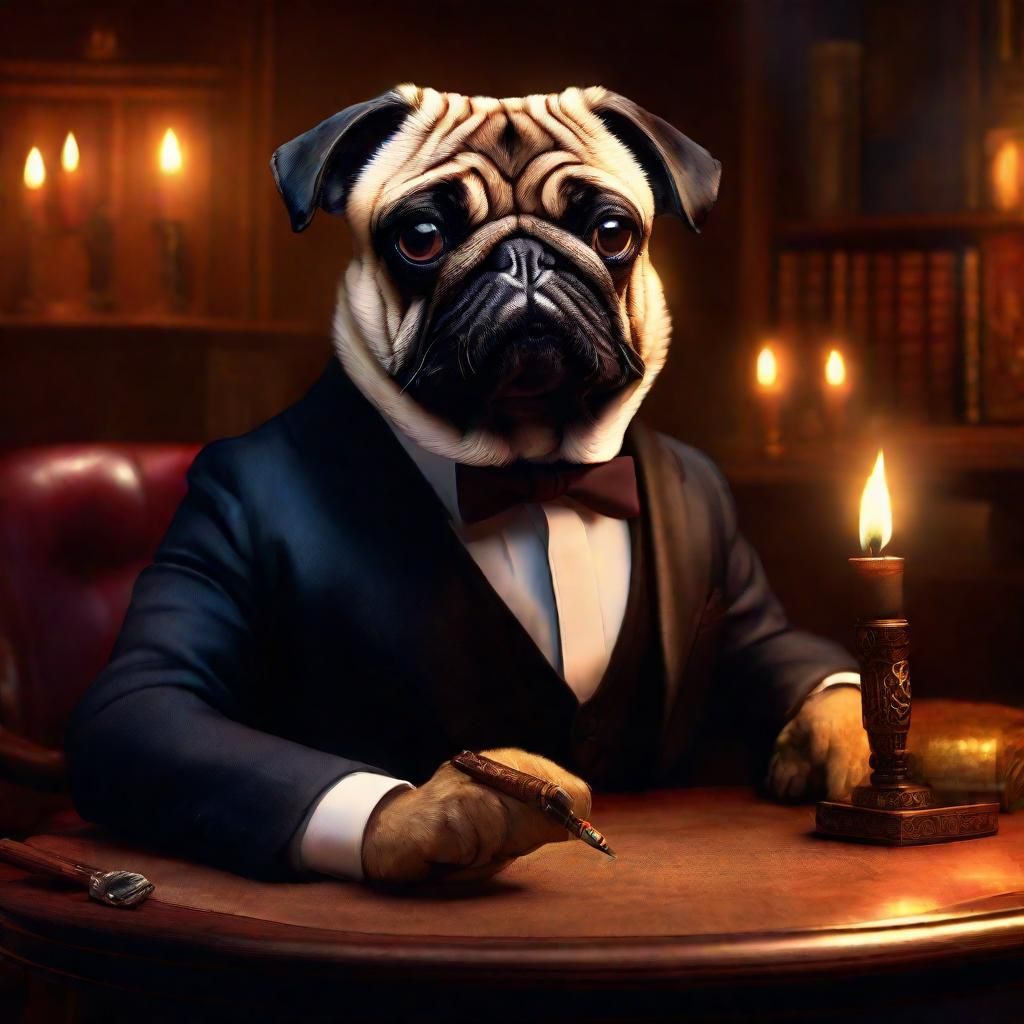 Pug in Suit with Cigar, Fantasy Concept Art