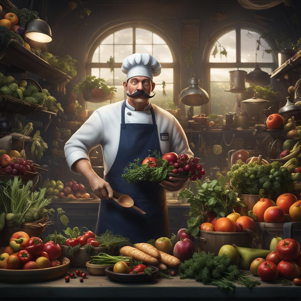 Chef Selling Fruit Breads: Detailed Matte Painting