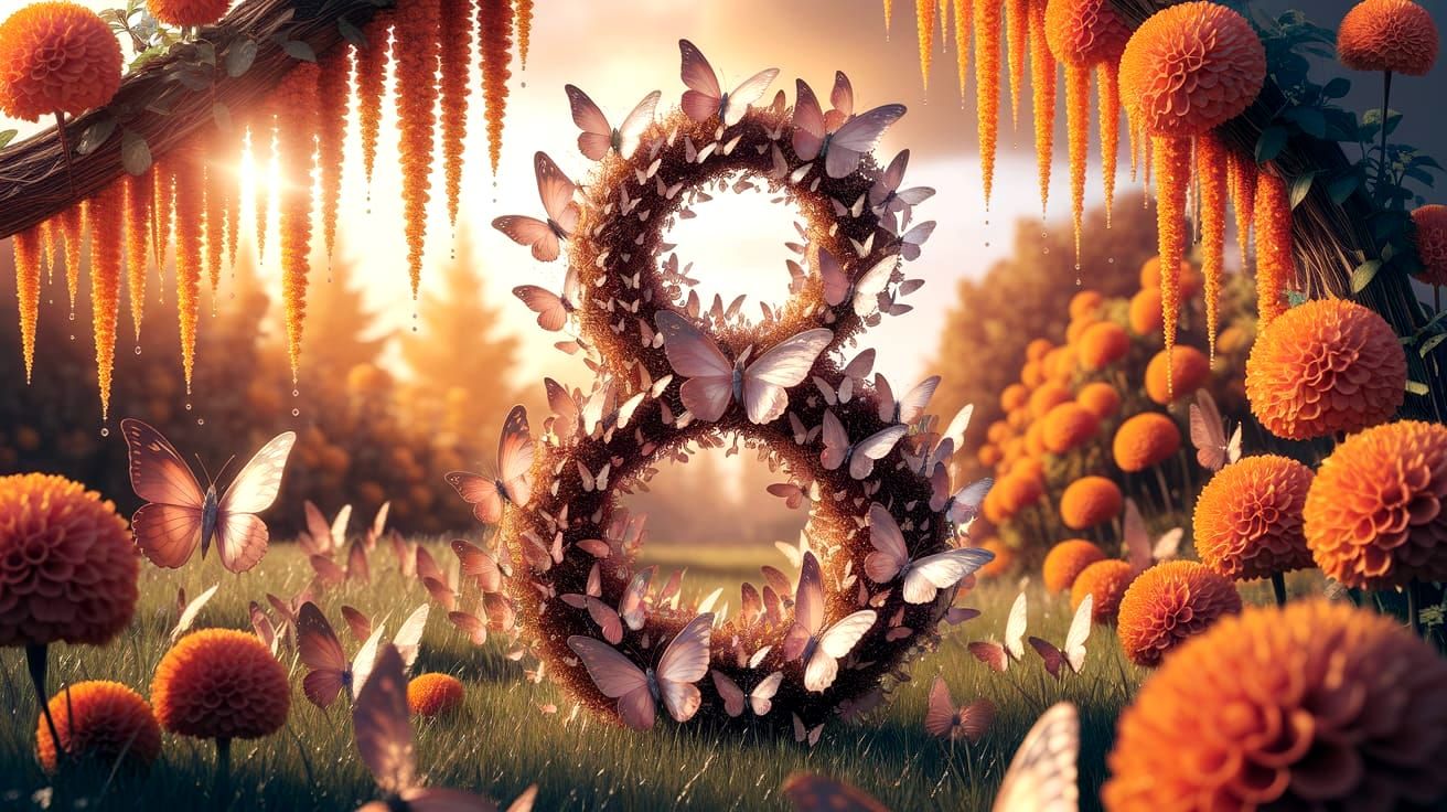 a stunning, magical garden where the number 8 is formed by a...