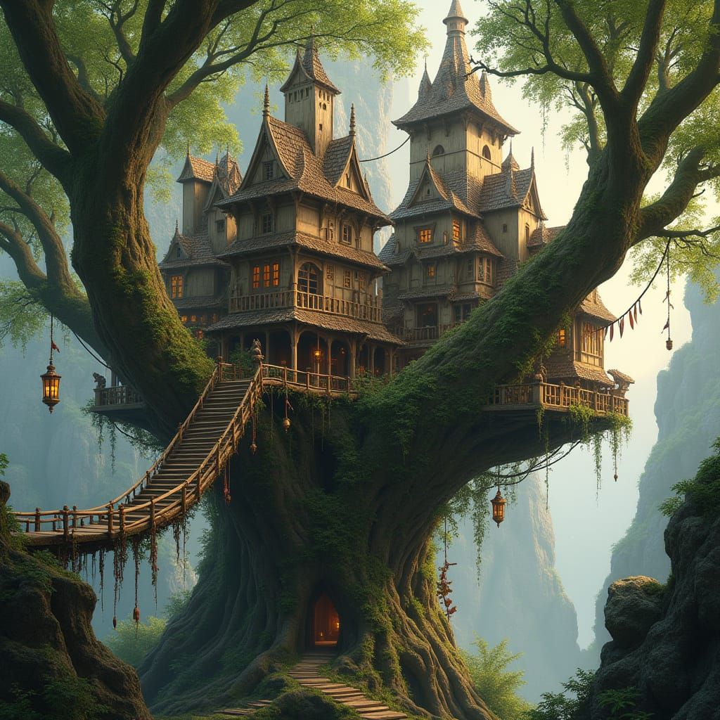 Majestic Arthurian Castle Amidst Ancient Oak Trees