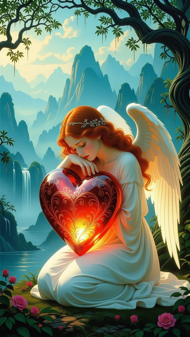 Sorrowful Angel in a Glass Heart