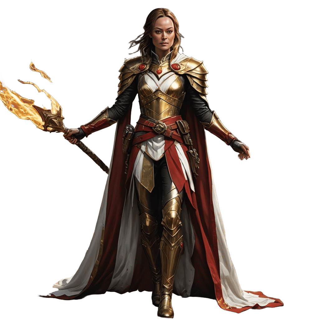 Fantasy Magic User in Gold and Red Leather
