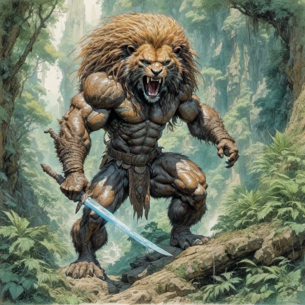 Yautja-Predator in Jungle, Ligne Claire Style