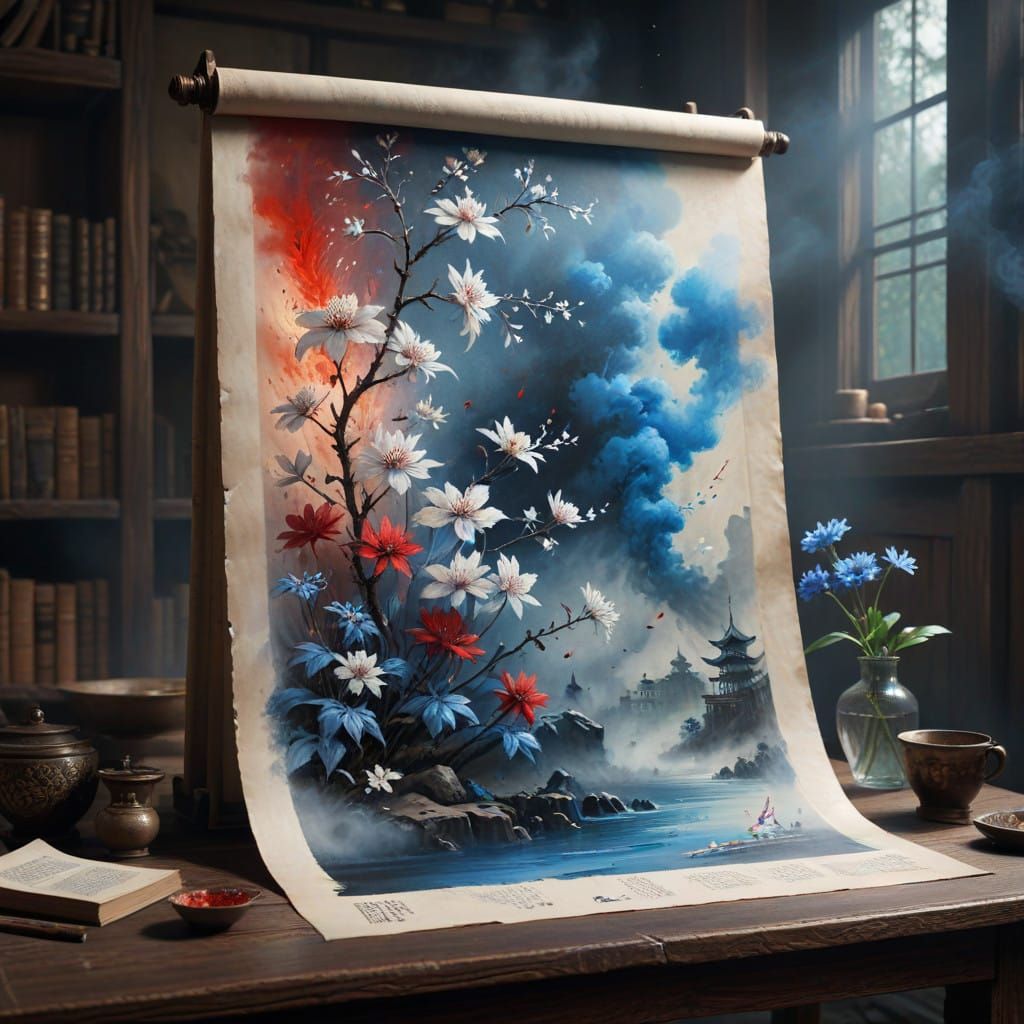 Epic Cinematic Masterpiece of Sakura in Ancient Manuscript