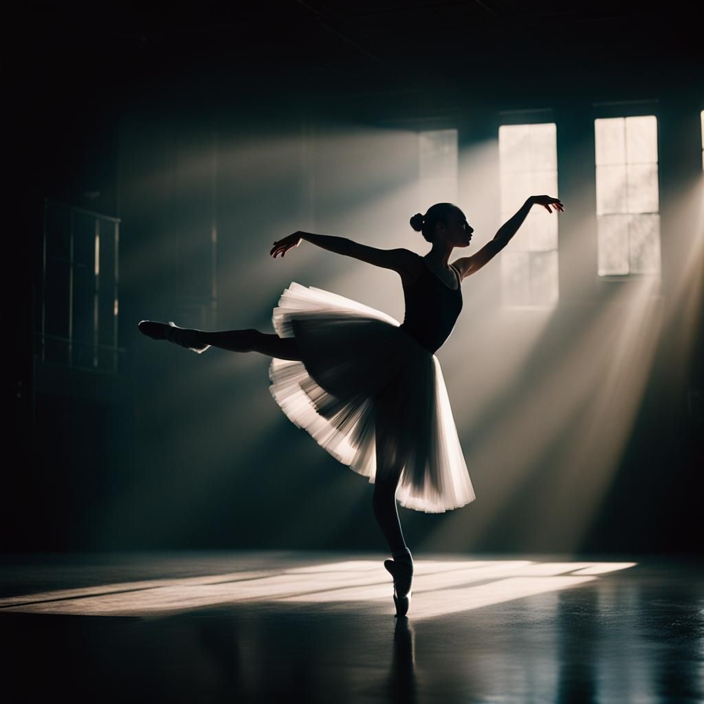 Dramatic Ballerina Dance in Dark Room, Cinematic Still