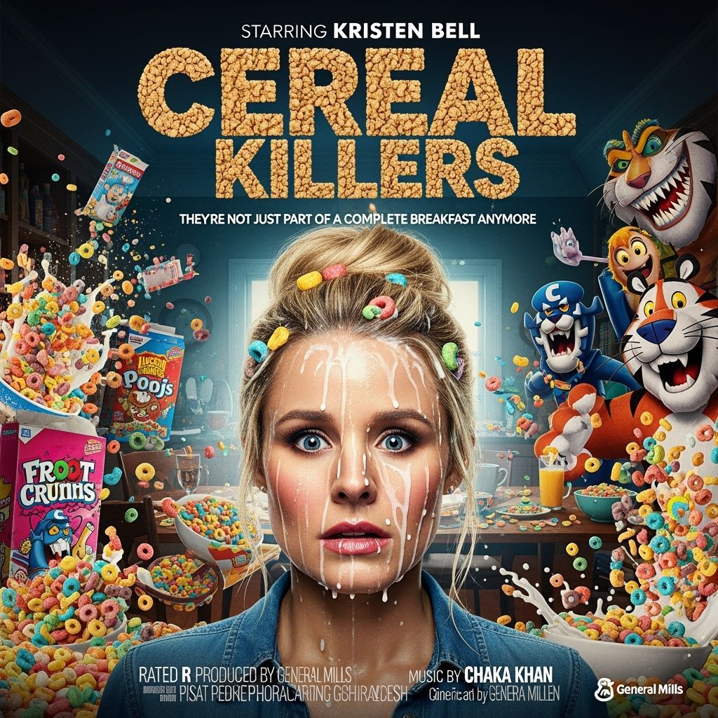 Terrified Kristen Bell in Cereal Killer Movie Poster