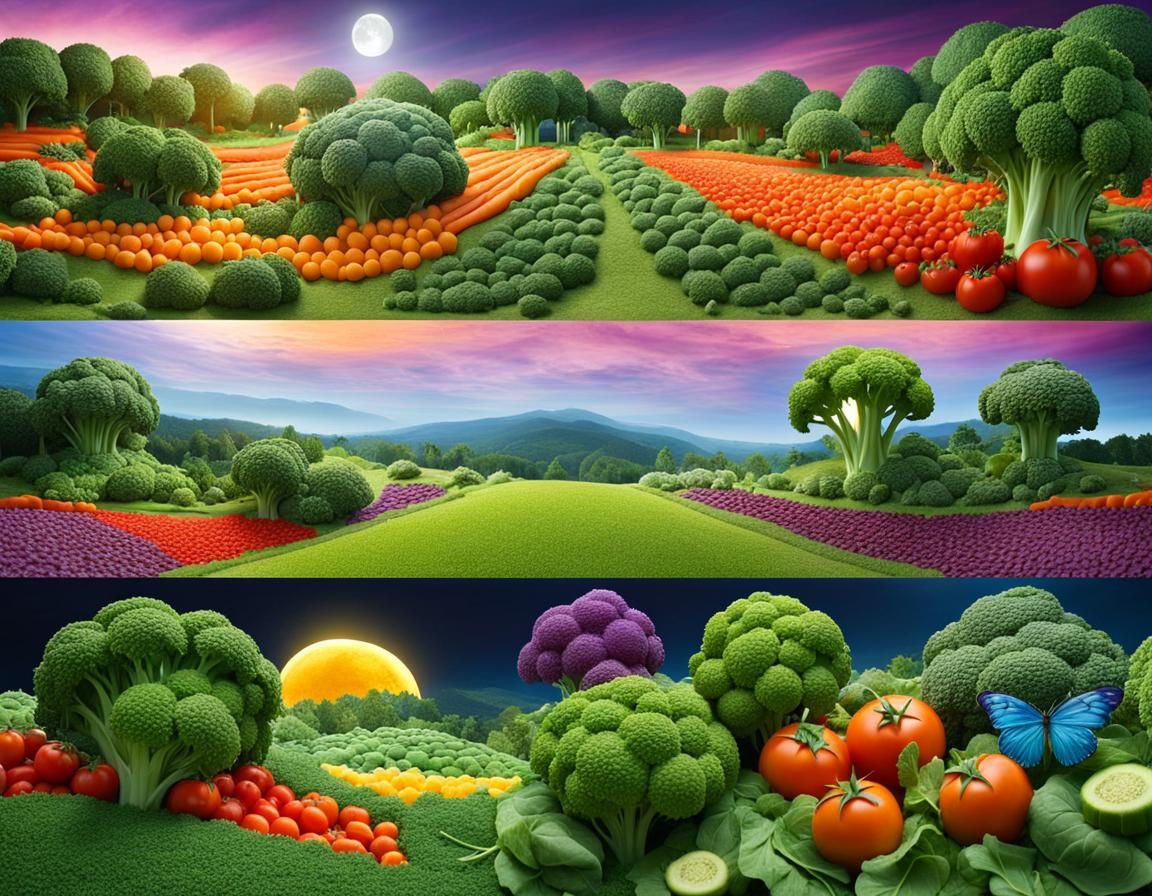 Vivid Food Landscape with Vegetables and Cheese Moon