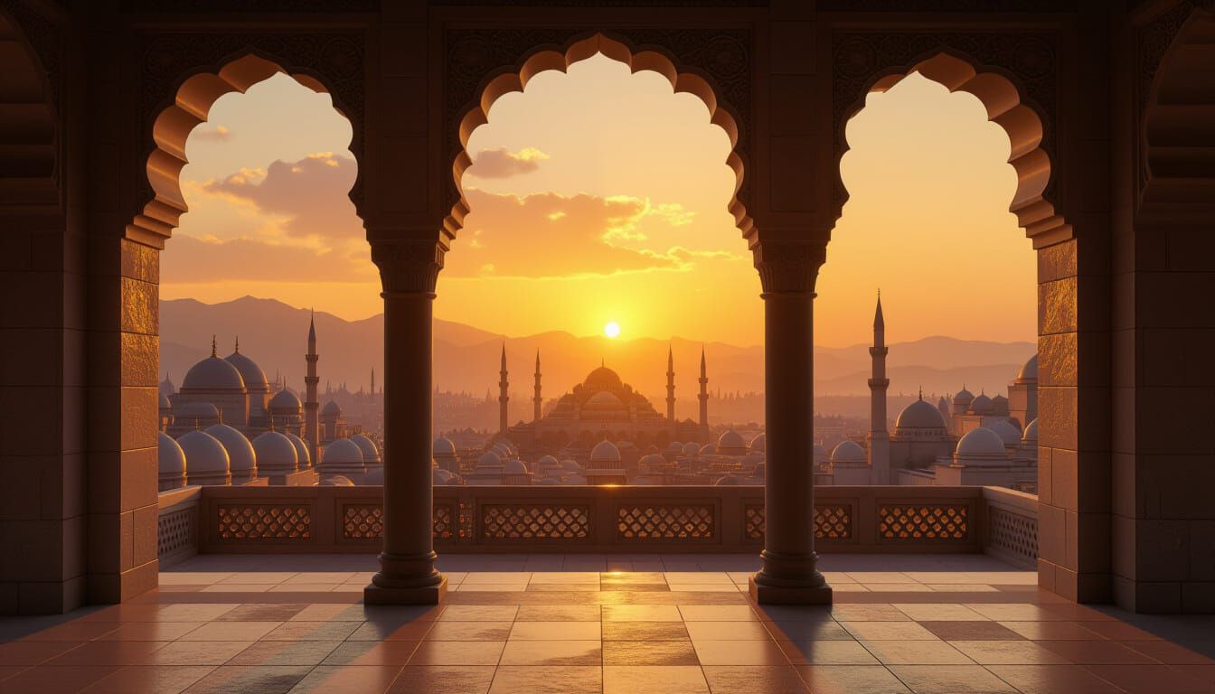 Golden City Sunset Over Ancient Palace Terrace