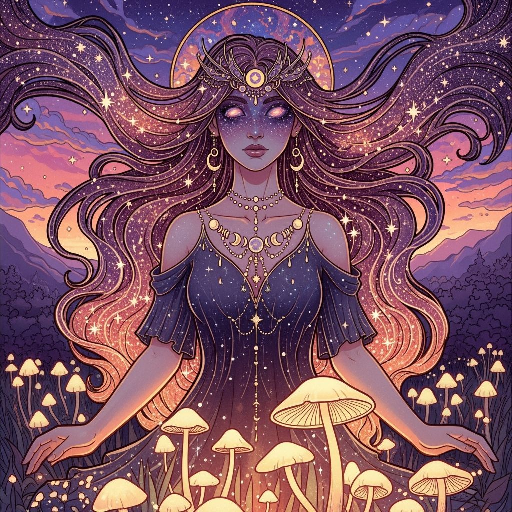 Cosmic Goddess in Fantasy Art Nouveau Style