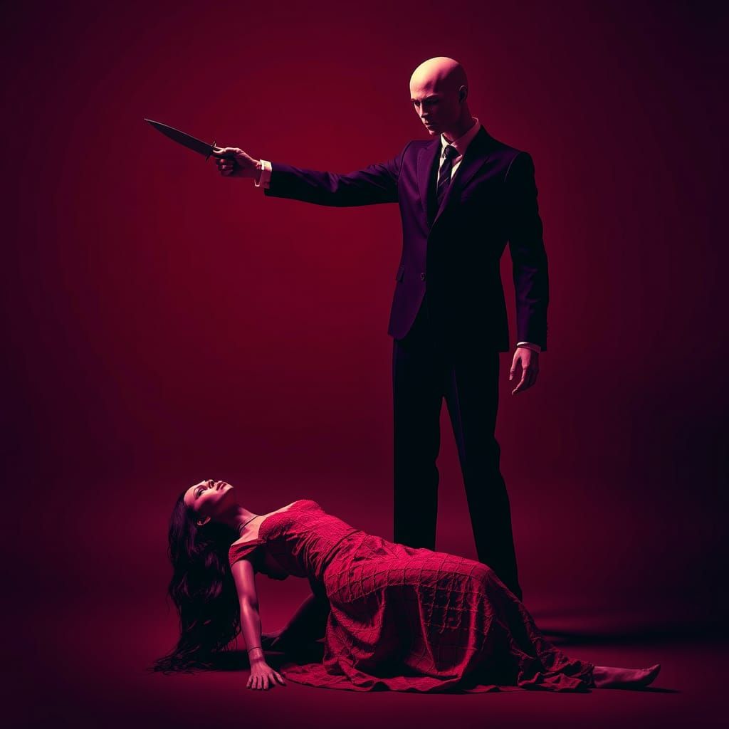 Mannequin Confrontation: Surreal Horror Scene