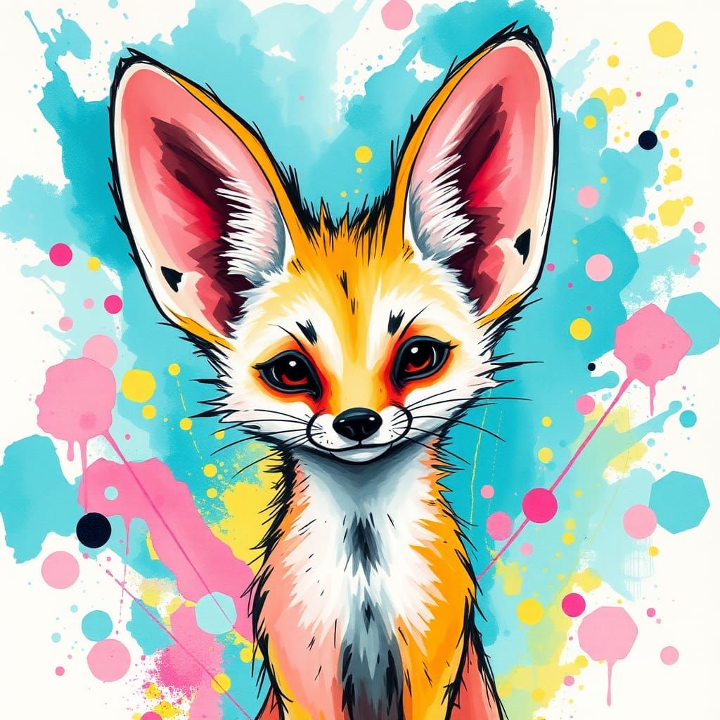 Fennec Fox in Ink Splatter Art Style