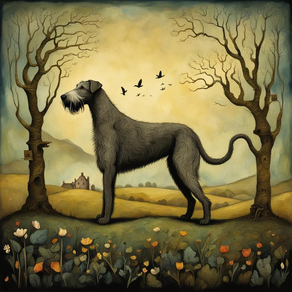 Irish Wolfhound in Whimsical Fantasy Art Style
