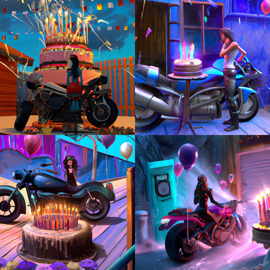 Woman's Birthday Celebration with Motorbike as Detailed Matt...