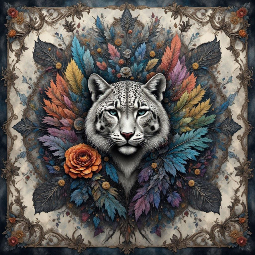 Snow Leopard with Wings in Shamanic Style