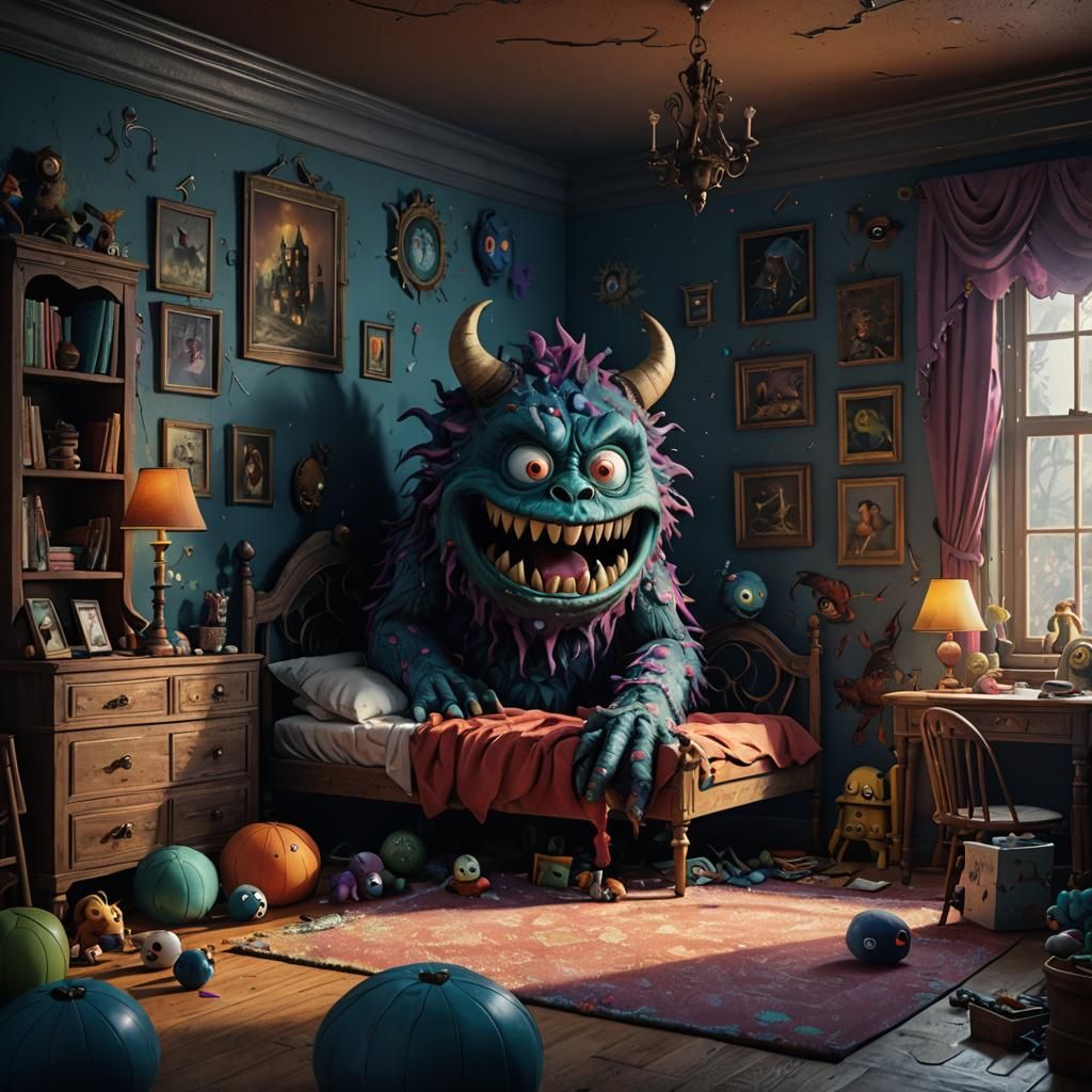 Monster Hiding: Detailed Matte Painting in Child's Room