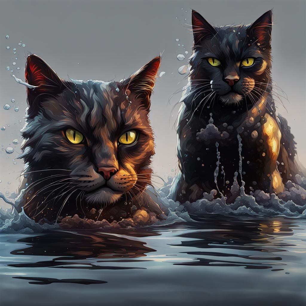 Hyperrealistic Marine Cat in Splash Art Style