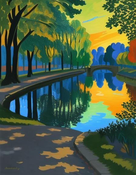 Anthropomorphic Blue Cat in Fauvist Oil Painting