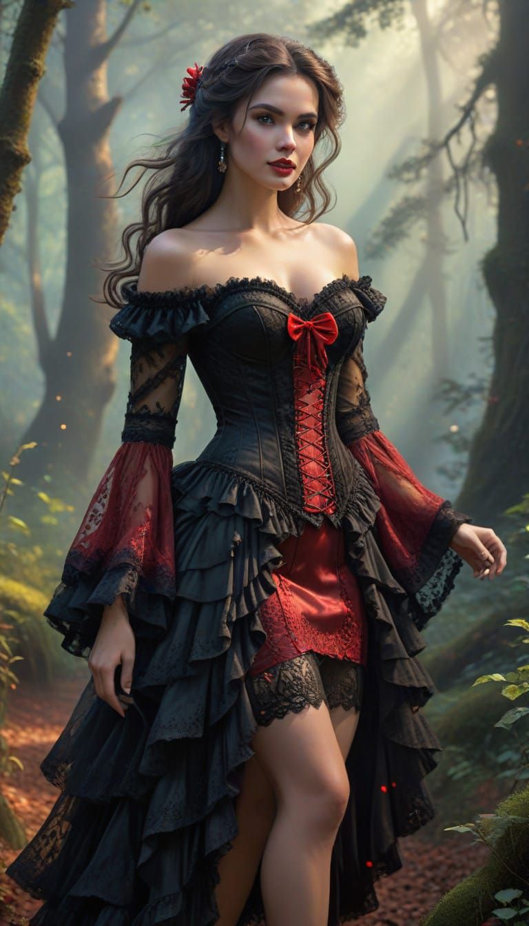 Ethereal Belle in Forest Fantasy Scene