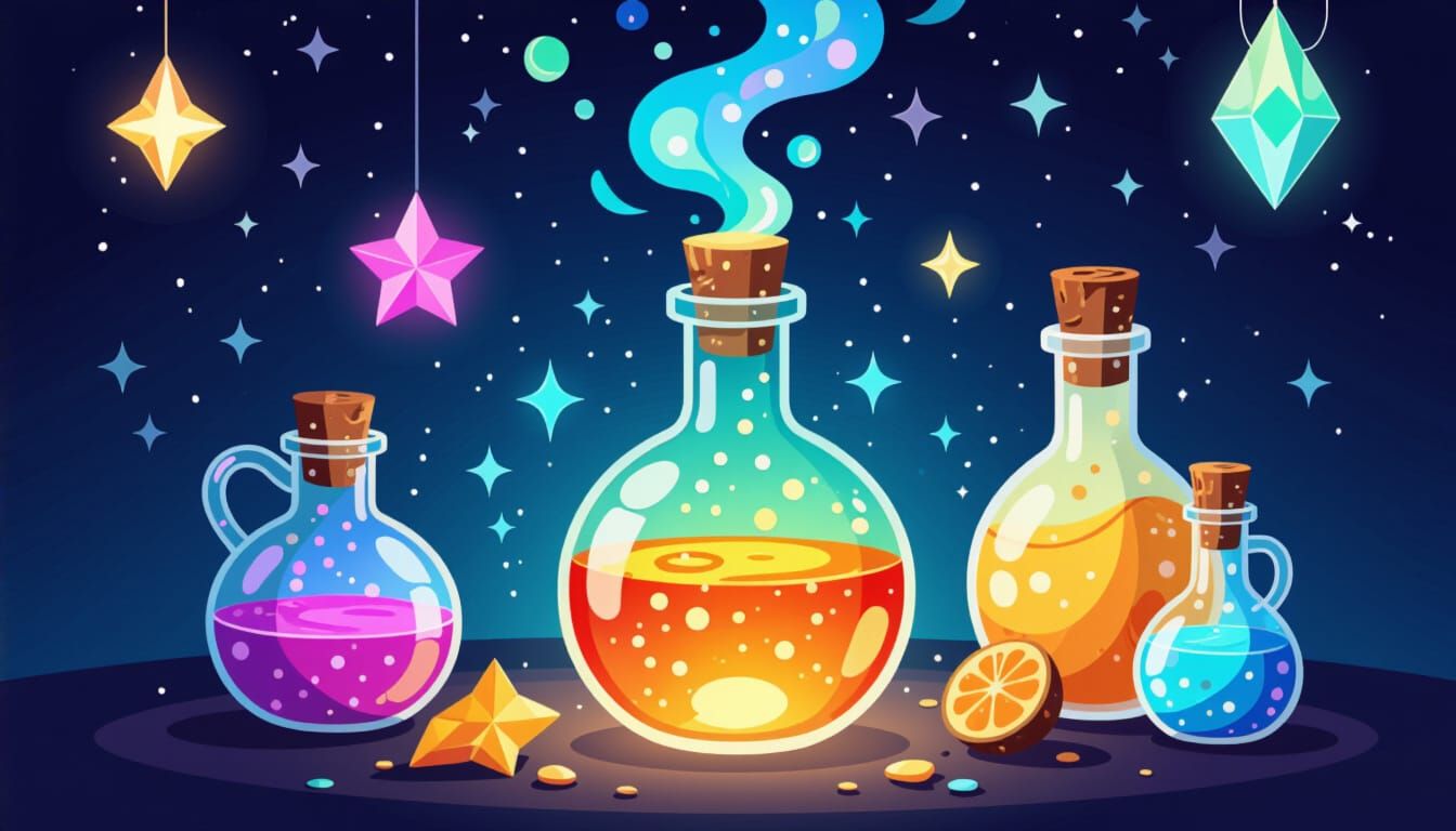Futuristic Magical Potions Glowing with Energy