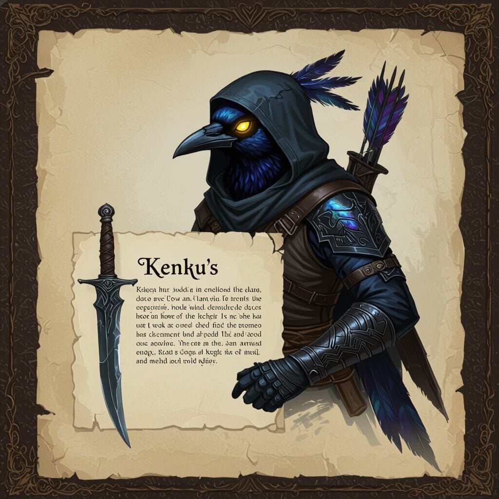 Kenku Rogue with Cursed Dagger in Dark Cityscape