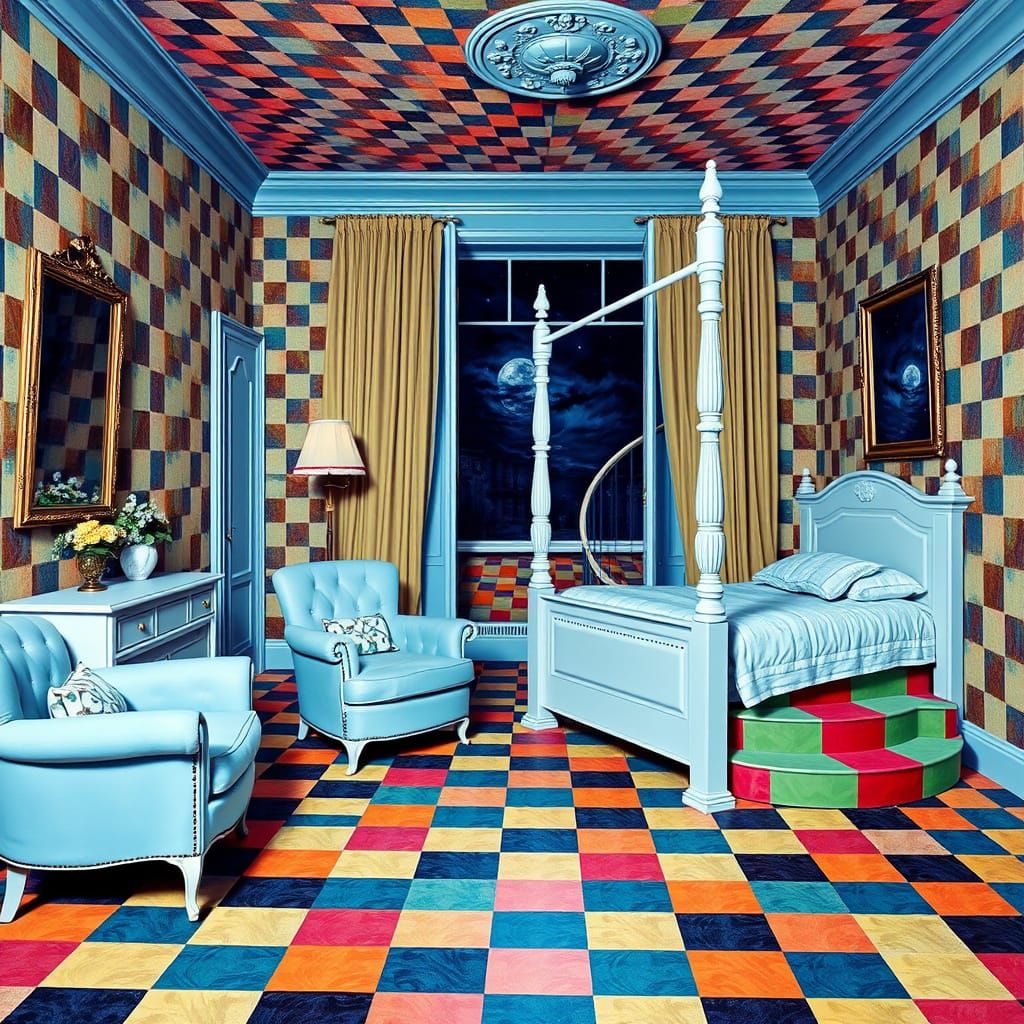 Vintage Bedroom with Dizzying Geometric Patterns