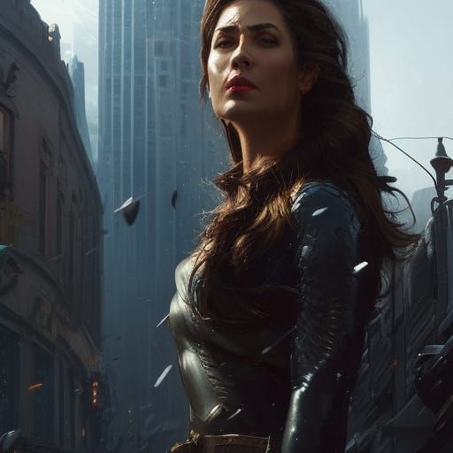 Hyperdetailed Vigilante Woman in Matte Painting Style