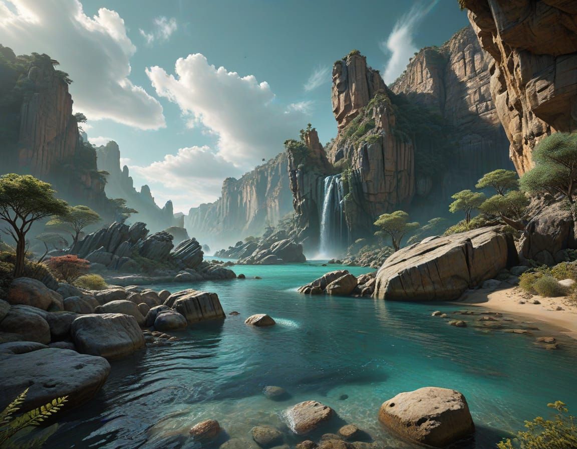 Monumental Stone Figure Holding a Landscape