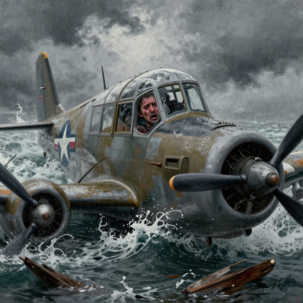 WWII Plane Crash at Sea with Suffering Pilot