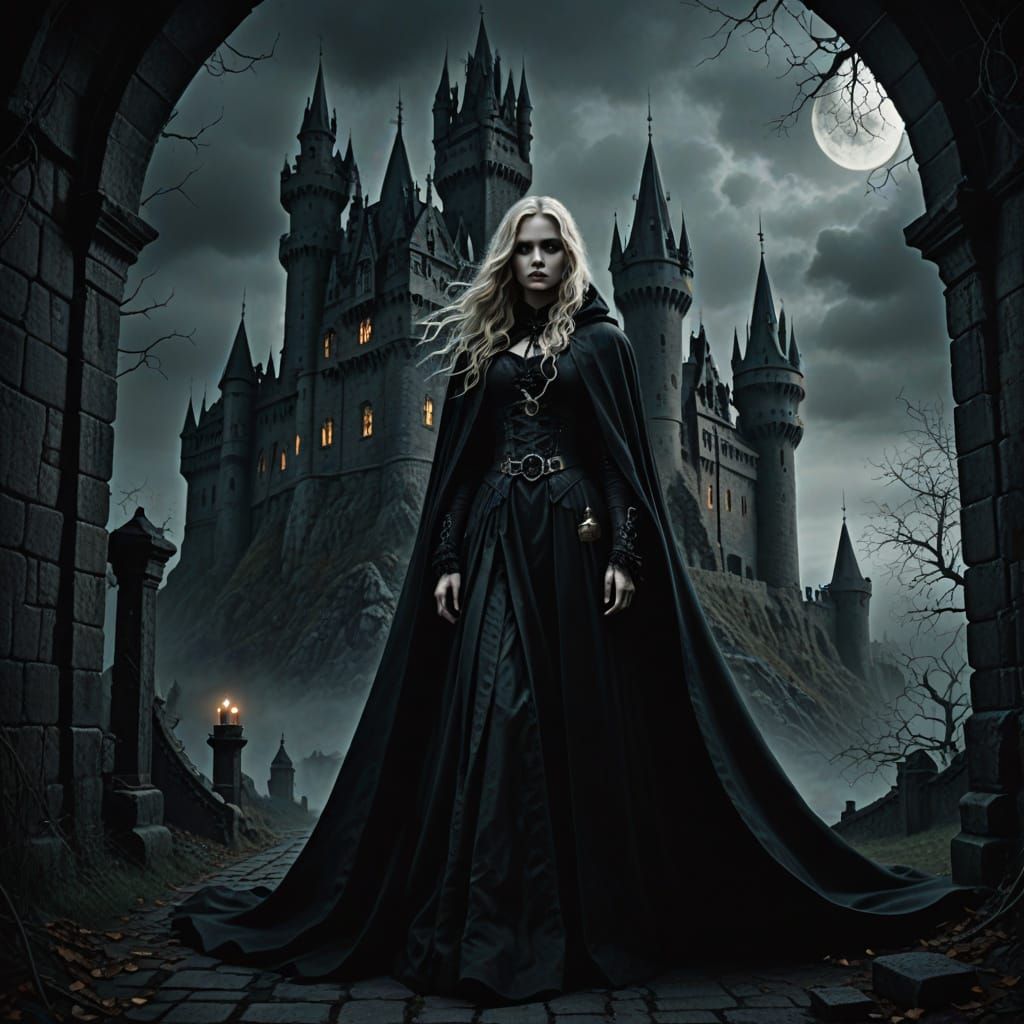 Dark Gothic Giant in Castle with Woman
