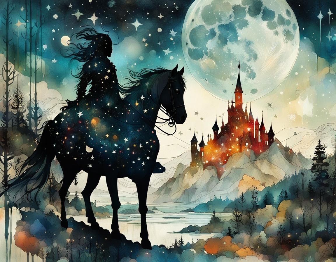 Cosmic Knight Silhouette in Double Exposure Art